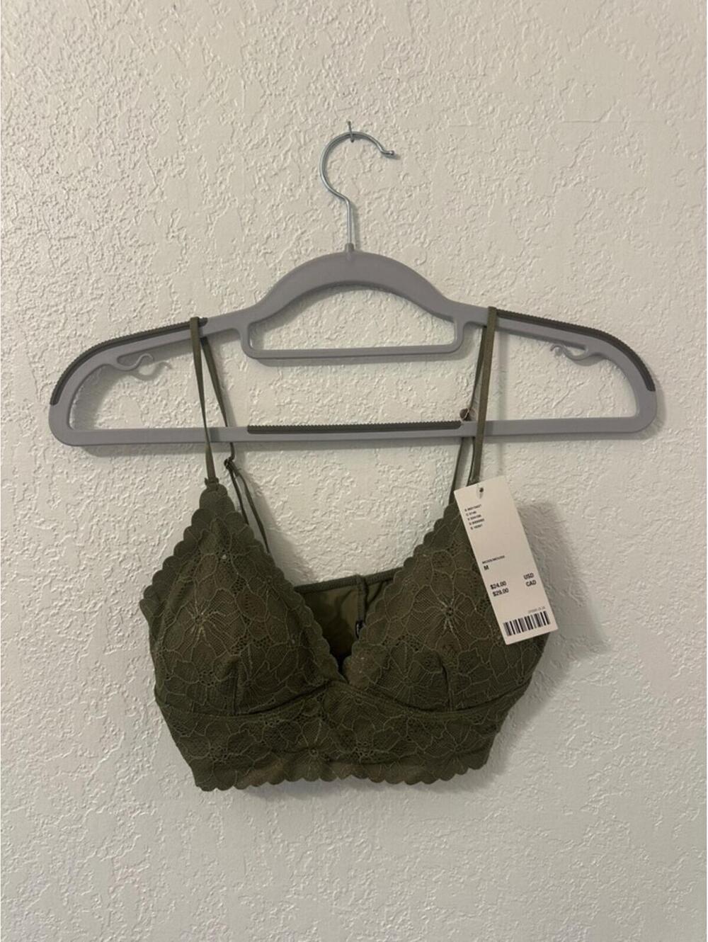 Urban Outfitters Olive Green Lace Bralette with Scalloped Edge